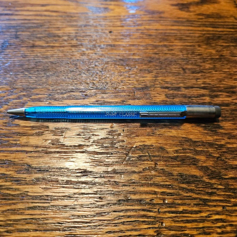 Scripto Classic Mechanical Pencil Translucent Blue Textured Barrel Chrome Trim